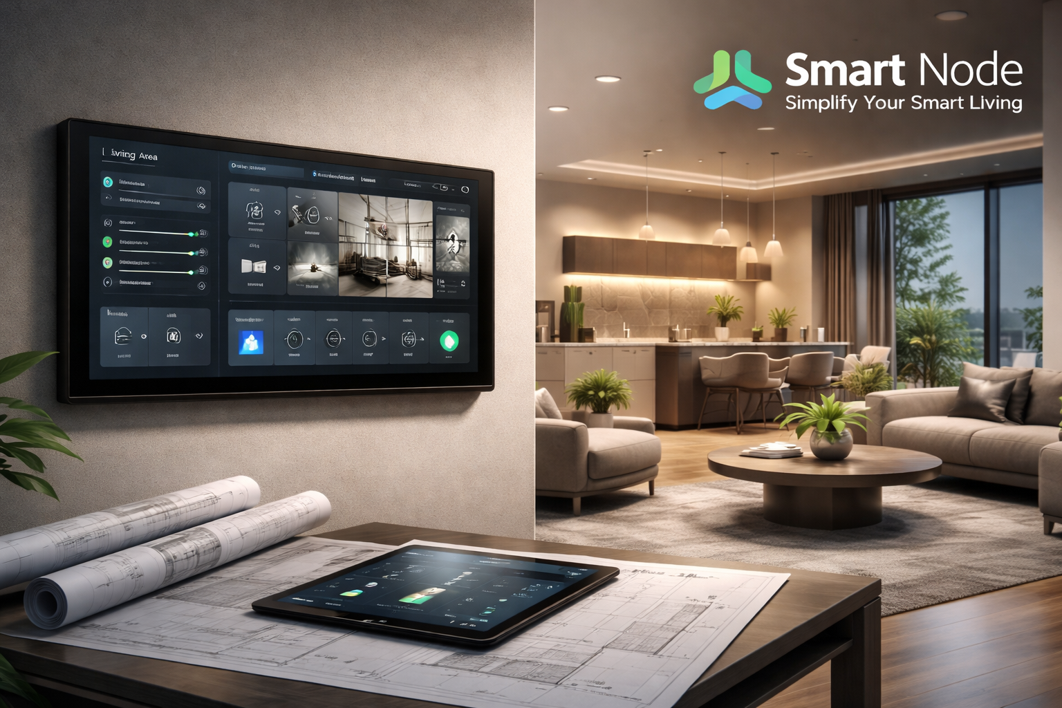 modern touchscreen board for home automation integrated into stylish interior wall