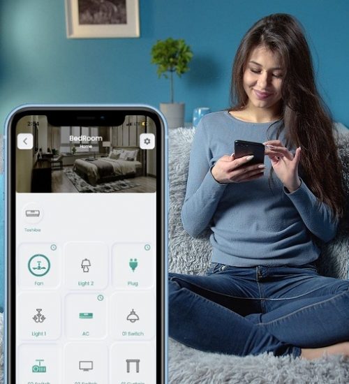 girl using smart node home automation application -min